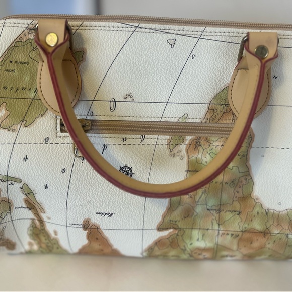 Map Print Cream and Tan Women's Bag - Picture 3 of 7
